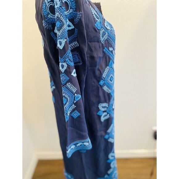 SIGRID Olsen Signature Womens Blue Combo Beaded Embroidered Dress Sz 6 - Picture 6 of 9